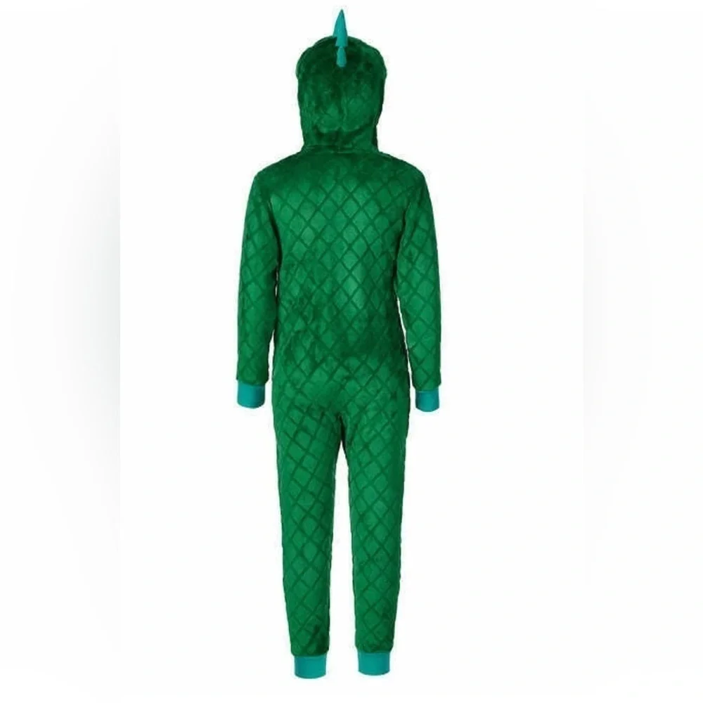 Boys Green Dinosaur Hoodie One Piece Pajamas Dragon/Halloween Costume Size L